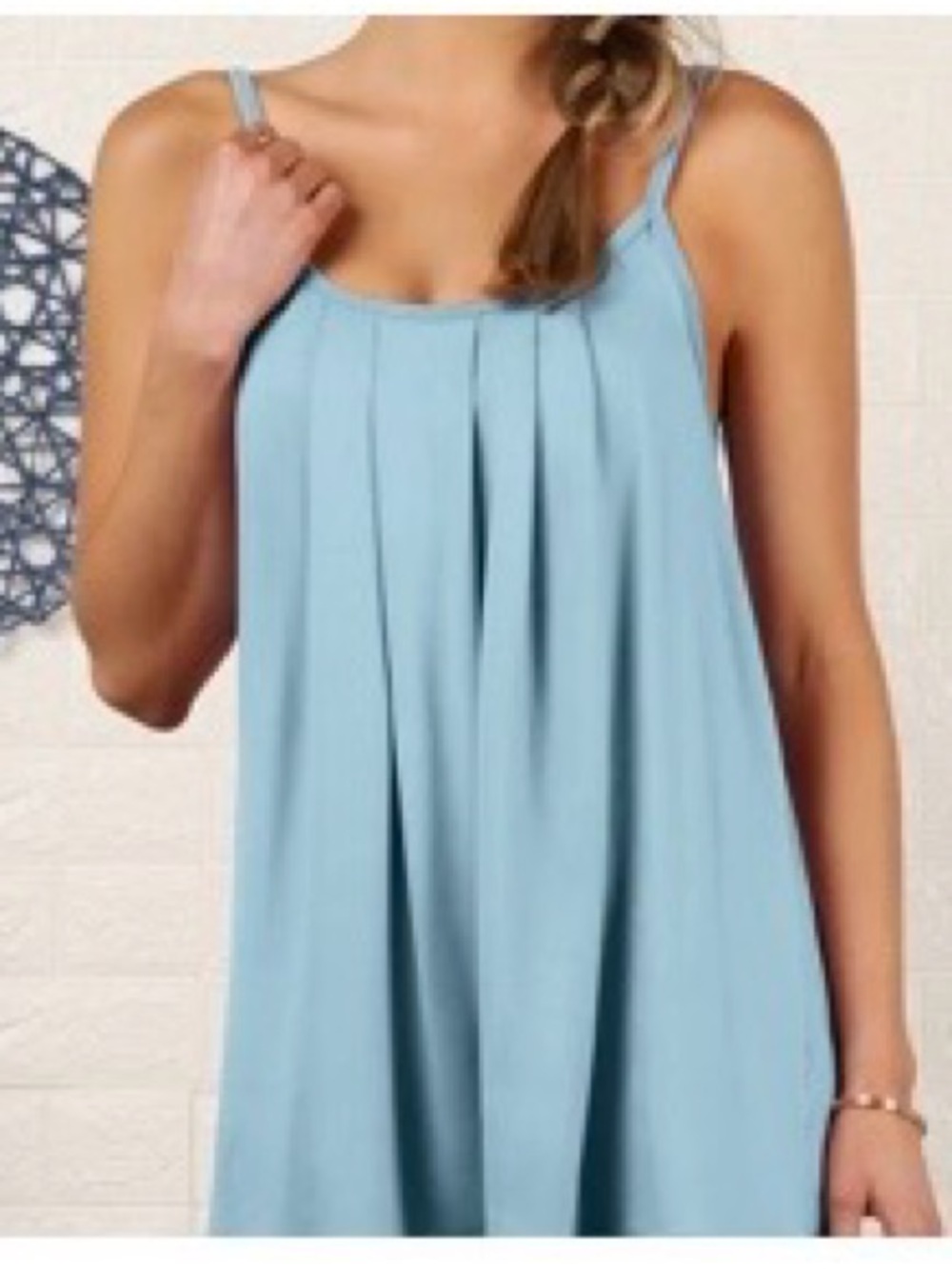 Ninexis Light Blue Pleated Spaghetti Strap Women's Top New Boutique